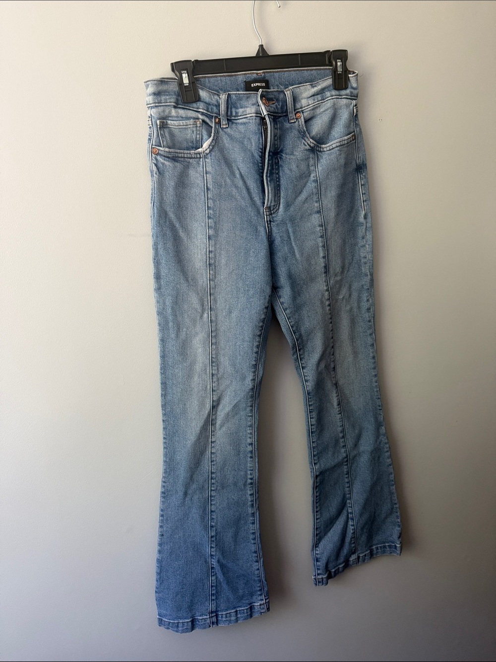 Express Light Blue High-Rise Flare Jeans